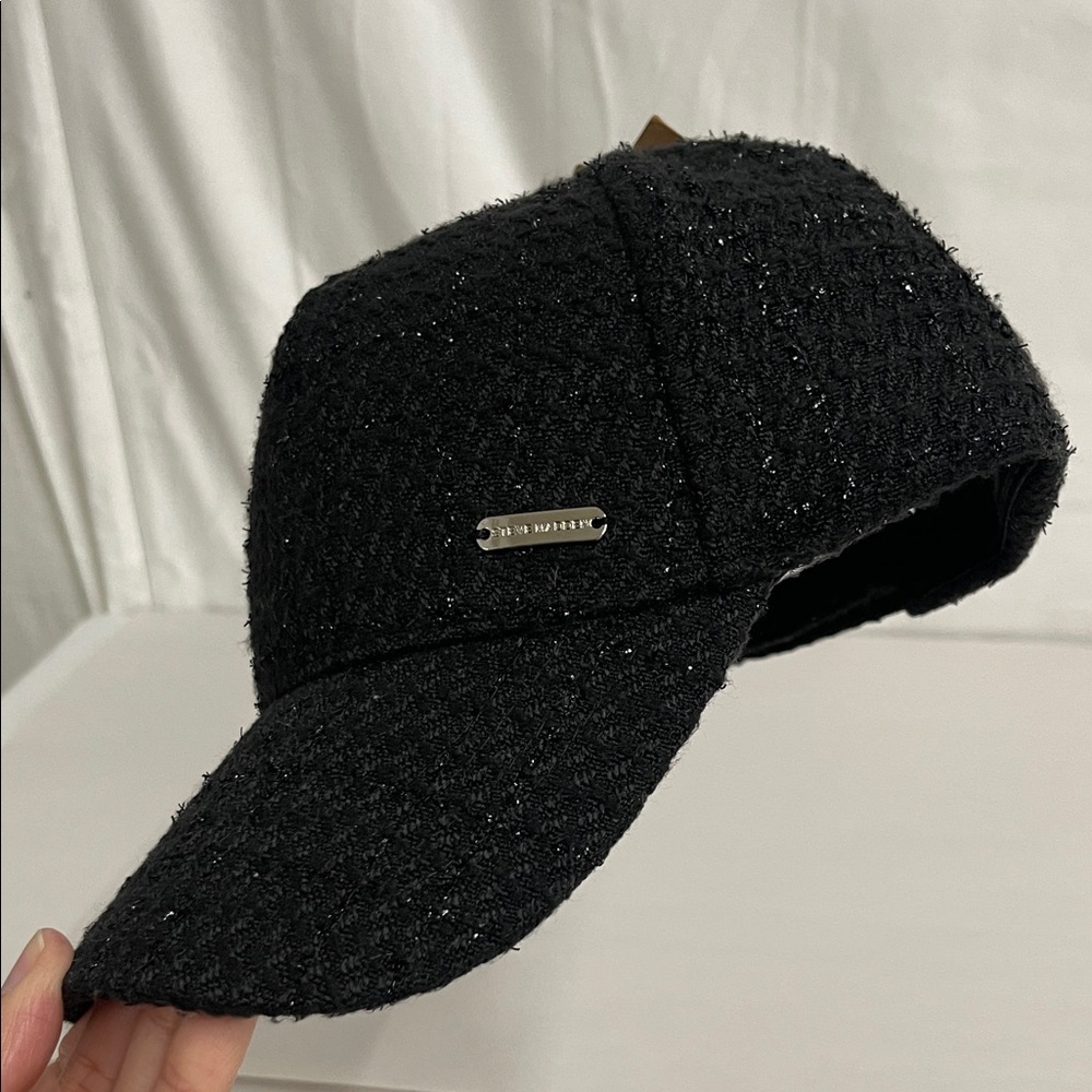Steve Madden Tweed Baseball Cap for women , Adjustable band .black .R14B